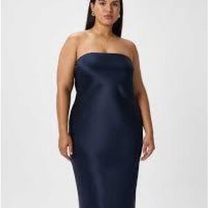 Quince Midnight Blue Strapless Silk Dress